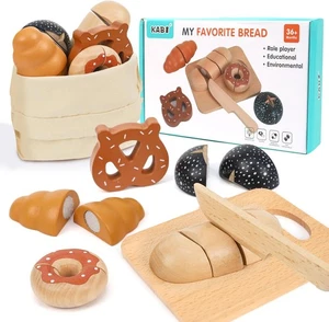 XIAPIA Kinderküche Zubehör aus Holz, Spielküche Zubehör Brot zum Schneiden mit - Bild 1 von 7