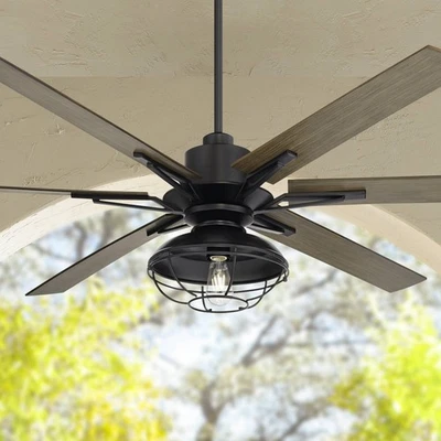 60" Industrial Outdoor Ceiling Fan with LED Light Remote Matte Black Living Room - Image 1 of 4
