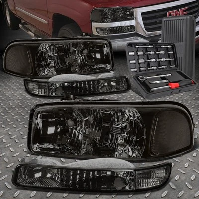 FOR 99-07 GMC SIERRA YUKON XL SMOKED CLEAR SIDE HEADLIGHT BUMPER LAMPS TOOL SET - Imagem 1 de 4