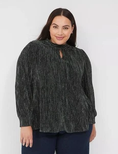 New Lane Bryant Blouse 26/28 Green Metallic Swing Lurex Plisse Top Pleated Disco - Picture 1 of 13