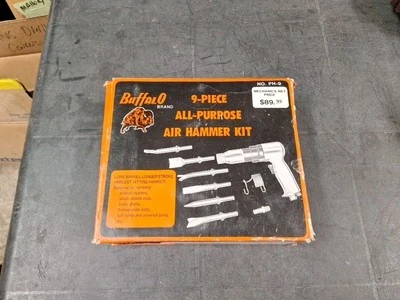 Buffalo 9 Pcs 1970s Air Hammer Kit Short Barrel Chisel Set New In The Box - Image 1 of 4