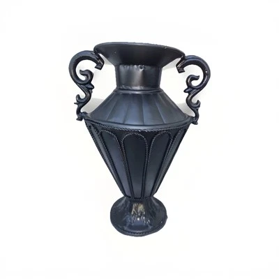 Urna/jarrón altos con paneles de metal negro dos mangos decorativos usados #2 Foto 1 de 4