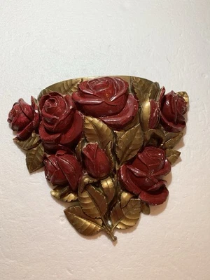 复古 Homco 花卉墙面口袋装饰红玫瑰金色镀金好莱坞摄政 — 第 1/4 张图片