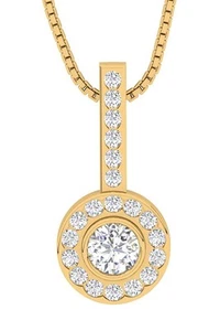 VS F 0.90 Carat Halo Cluster Pendant Lab Grown Round Cut Diamond 10K Yellow Gold - Picture 1 of 10