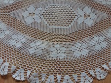 Antique Vintage Handmade White Oval Cotton Crochet Lace Centerpiece Topper