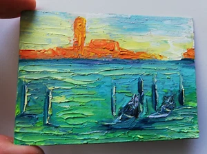 Venedig Original Ölgemälde,Italien Meereslandschaf Malerei.Ohne Rahmen.6,5x9 cm - Bild 1 von 3