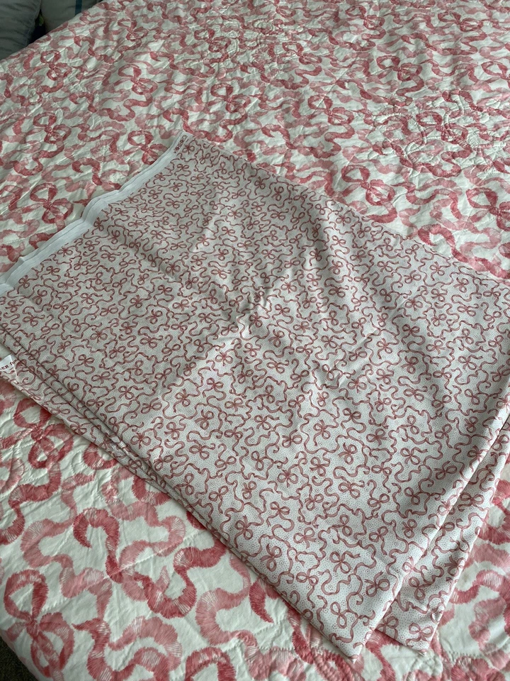 Joan Kessler “Beauregard” Pink Bow Ribbon Cotton Chintz Fabric Girls Baby 4.3yd - Image 1 of 4