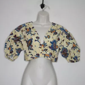 A.L.C. Women's Rylan Short Puff Sleeve Zipper Back Crop Top Apricot Floral 2 B58 - Picture 1 of 21