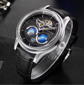 SEAKOSS Automatic Mechanical Watch For Men Globe Dial Luxury Watches Mens Watch - Picture 1 of 7
