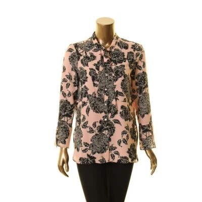 NUEVA Camisa Top JONES NY Para Mujer Texturizada Cuello Atado Alto-Bajo Abotonada TEDO Foto 1 de 2