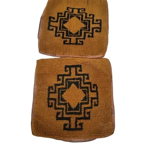2 Handmade Vintage Wool Pillow Cover Mustard Yellow Greek Key Design 20" x20" - Picture 1 of 5