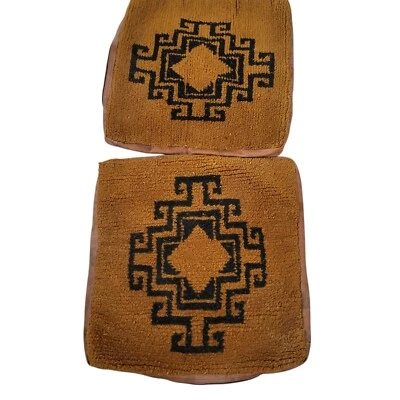 2 fundas de almohada de lana vintage hechas a mano amarillo mostaza diseño llave griega 20" x20" Foto 1 de 4