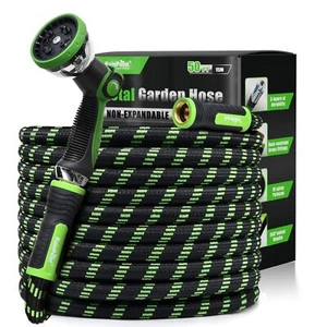 Metal Garden Hose 50ft No-kink 304 Water Hose w/ 10 mode Nozzle Brass Connection - Picture 1 of 9