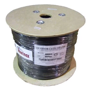 CAT5E Outdoor UV Shielded Direct Burial Cable Black 350MHz PURE COPPER - 1000FT - Picture 1 of 2