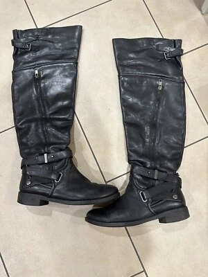 Botas de cuero rebelde de lujo con cremallera sobre la rodilla talla 36 Foto 1 de 4