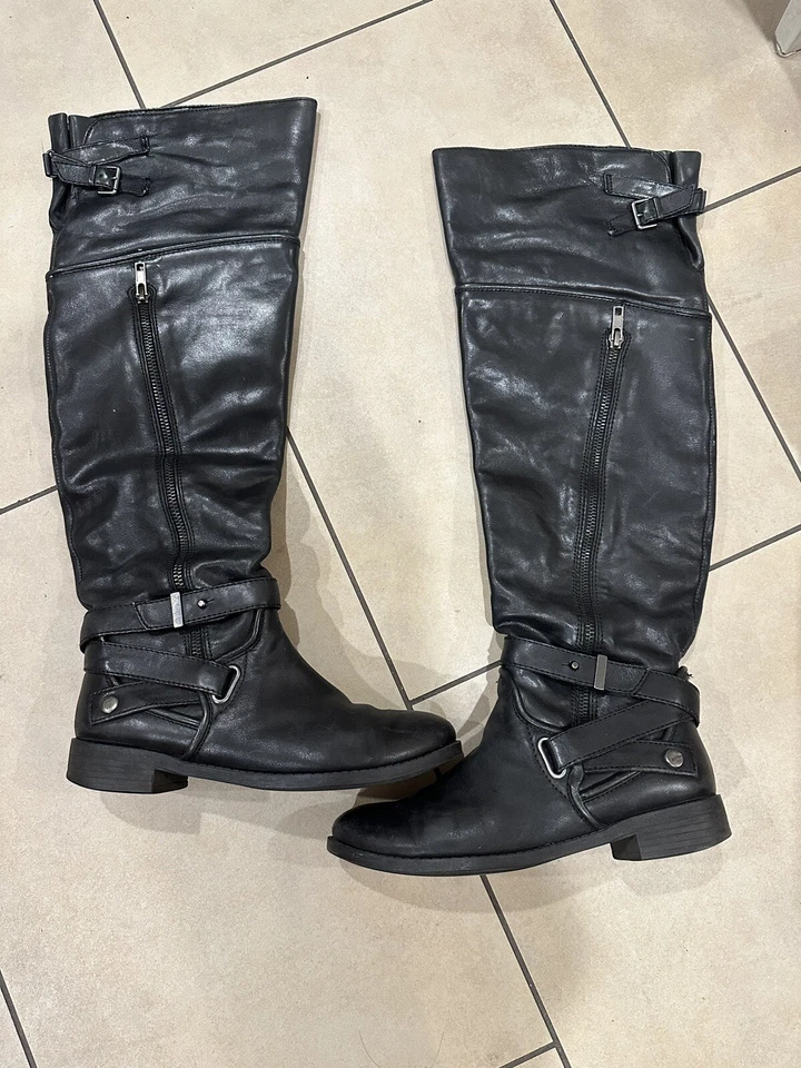 Botas de cuero rebelde de lujo con cremallera sobre la rodilla talla 36 Foto 1 de 4