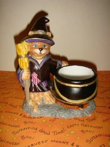 Partylite Halloween Cat With Cauldron Candleholder - Picture 1 of 10