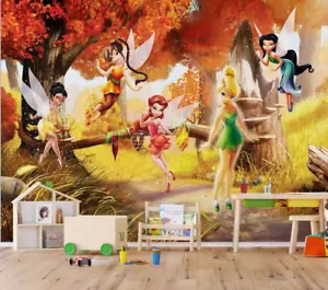 Tinker Bell bedroom Wallpaper Disney wall mural 141x100in fairies orange autumn - Picture 1 of 5