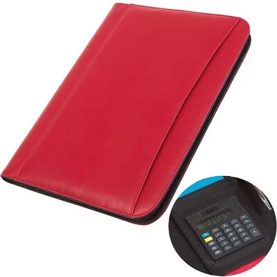 TOPS Schreibmappe A4 Kunstleder Konferenzmappe Schreibblock, Taschenrechner 34x26 Rot