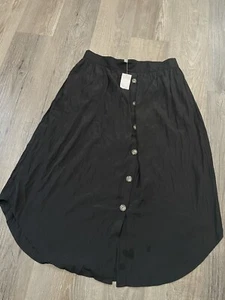 NWT J Jill Button Front Black Midi Skirt Pockets Lightweight Sz M Boho - Picture 1 of 5