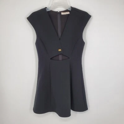 Mini vestido para mujer Halston Heritage negro manga gorra cierre giratorio recortado talla 2 B6 Foto 1 de 4