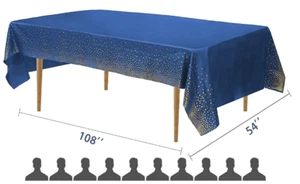 Blue and Gold Plastic Tablecloth for Rectangle Gold Dot & Blue - Picture 1 of 5