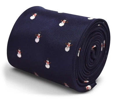 Corbata de diseñador Frederick Thomas para hombre - azul marino oscuro - estampado de muñeco de nieve de Navidad Foto 1 de 3