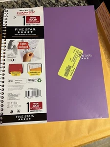 Five Star Wirebound Notebook, 1 Subject, Wide Ruled, Purple - Picture 1 of 1