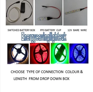 LED STRIP LIGHTS 9V BATTERY BOX PP3 BATTERY CLIP, BARE WIRES DOLLS HOUSE DIY - Picture 1 of 4