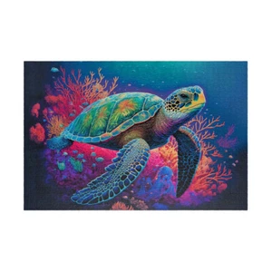 Giant Sea Turtle Underwater in Coral Reef Jigsaw Puzzle 1014 Pieces 28.5X19" in. - Picture 1 of 5