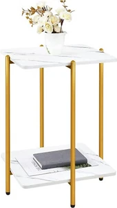 Urraca White Marble Top Side Table With Gold Frame for Living Room or Bedroom - Picture 1 of 8