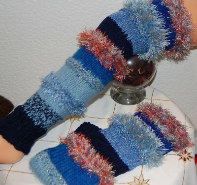  Stulpen  Beinstulpen Legwarmer Handarbeit Lang Blautöne Langca.56 cm NEU - Bild 1 von 4