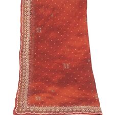 Sanskriti Vintage Dupatta Long Stole Pure Chiffon Silk Orange Handmade Tie- Dye