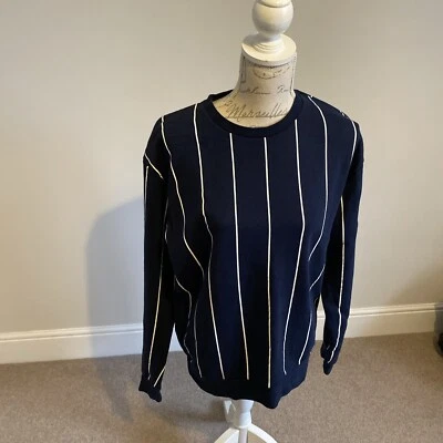 Zara Trafaluc Navy & White Vertical Striped  Sweatshirt Pullover Size Eur L - Image 1 of 4