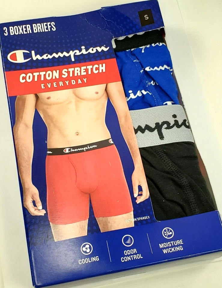 3 Boxer Briefs Champion COTTON STRENGTH Everyday SMALL RED BLACK BLUE