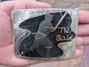 Vtg BABE RUTH Belt Buckle ART Sultan of SWAT Bambino HERO JM Silver RARE VG+ - Picture 1 of 4