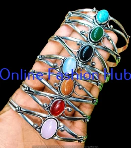 Green Onyx & Mix Gemstone Cuff Bangle 925 Sterling Silver Plated Bracelets Gift - Picture 1 of 4