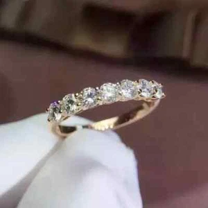 2Ct Round Lab Created Moissanite Half Eternity Wedding Ring Yellow Gold Plated - Picture 1 of 8