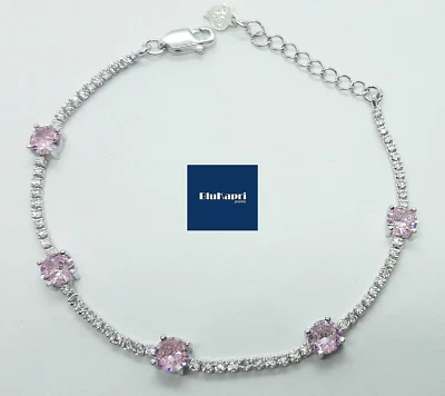 Bracciale donna  in argento 925  tennis ALTERNATO con zirconi  bianco rosa 2+5mm - Immagine 1 di 4