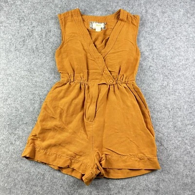 Romper Anthropologie Maeve Luana Feminino 0 Mescla de Linho Dourado Bolsos Boho SEM CINTO - Imagem 1 de 4