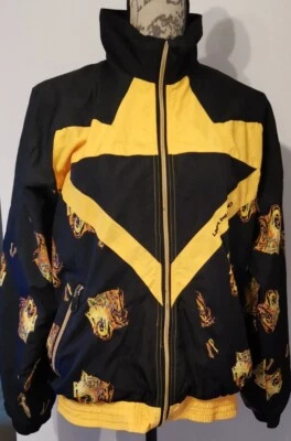 HERREN VINTAGE LINEA PRIMERO SCHWARZ GELB DURCHGEHENDER REISSVERSCHLUSS NYLON SHELL JACKE UK S - Bild 1 von 4