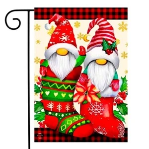 Christmas Garden Gnome Flag Holiday Stockings Vertical 12.5 in X 18 in Colorful - Picture 1 of 12