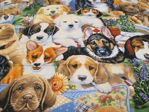 MULTI PUPPIES & DOGS - FQ 18"x21" - ADORABLE- DAVIDS FABRICS - Picture 1 of 6