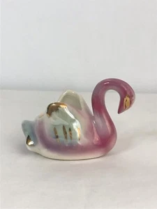 Vintage Royal Copley Iridescent Purple Swan 3.5" Gold Trim Ceramic Planter - Picture 1 of 8