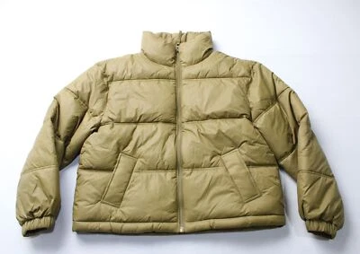 American Eagle Women's Full Zip Mock Neck Puffer Jacket CG2 Olive Medium - Image 1 of 4