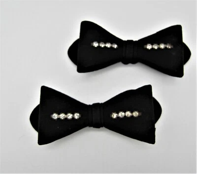 Pinzas para zapatos vintage de 1940’s 1950’s grosgrain negro lazo y estrás. Foto 1 de 2
