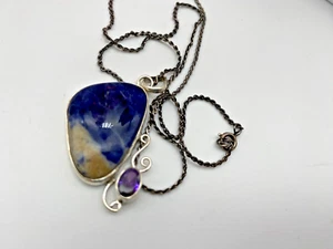 Vintage Pendant Sterling Silver 925 Sodalite and Amethyst 9.22g - Picture 1 of 10