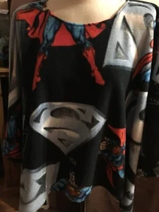 Superman Symbol Childs Teens Fleece Poncho Red Blue Black Grey Medium M Handmade - Picture 1 of 3