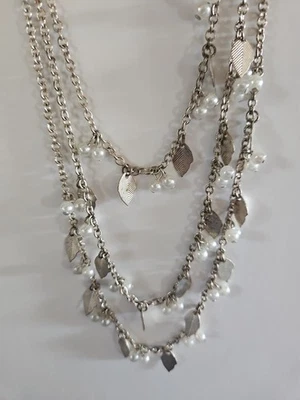 Premier Designs - Faux Pearl & Leaves - Retired Necklace - Multi Strand - Image 1 of 3