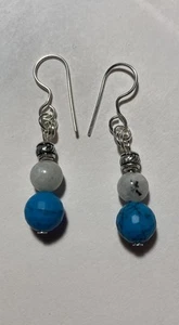 Turquoise & Labradorite Gemstone 925 Sterling Silver 1.5 Inch Handmade Earrings - Picture 1 of 7